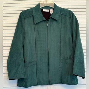 Alfred Dunner Ladies Forrest Green Faux Suede Jacket. Sz 14P